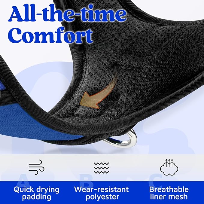 rabbitgoo Dog Harness for Large Dogs, No Pull Pet Vest with 3 Buckles, Adjustable Soft Padded Pet Harness with Easy Control Handle and Reflective Strips, Royal Blue, XL