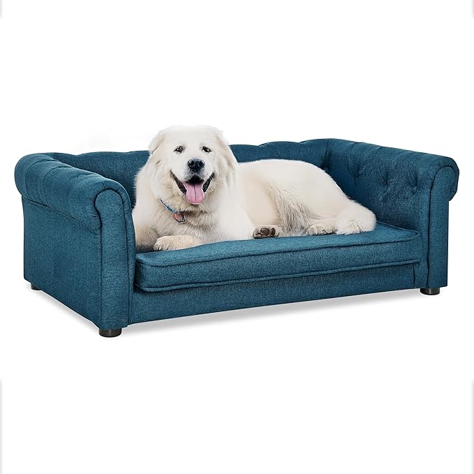 Dog Sofa Couch for Medium to Large Dogs, Memory Foam Dog Couch with Washable Fabric, Removable Cushion, Sofa Bed for Medium and Large Dogs, Blue