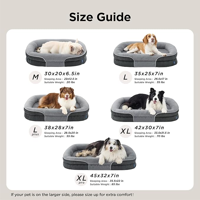 Bedsure Orthopedic Dog Beds Large Sized Dog - 360° Oval Bolster Large Dogs Bed for Senior Dogs with Waterproof Washable Cover, Big Comfort Pet Sofa Couch with Ultra-Soft Fleece, Grey, 35"