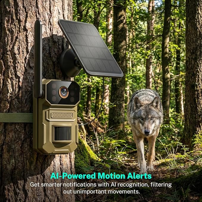 4G LTE Cellular Trail Camera with Solar Panel, 1080p Full HD Pet Cameras, Motion Detection, Live View, Night Vision, Two-Way Talk, IP65, Built-in SIM Card, Unlimited Plan (Sold Separately)