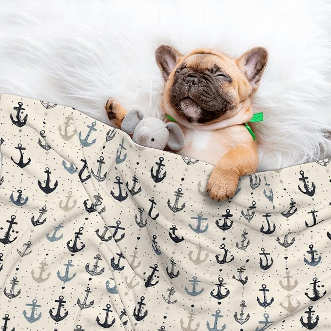 Waterproof Dog Blanket Soft Pet Blanket for Puppy Cat, Fleece Cat Throw Blankets for Furniture Bed Couch Sofa Reversible - Nautical Anchors 4