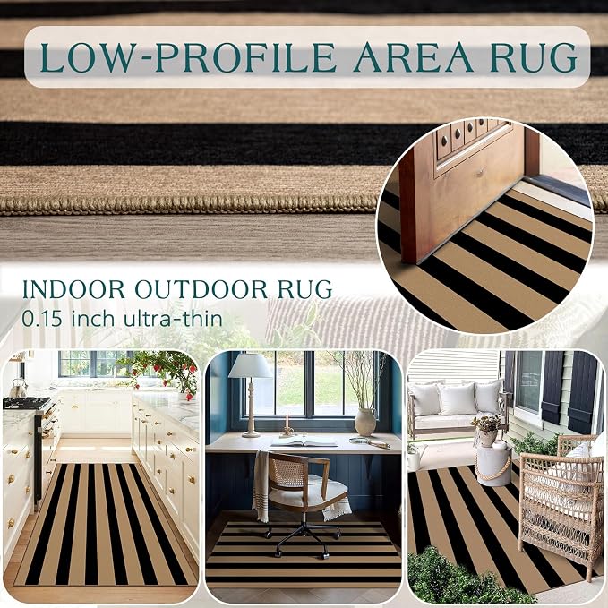 Black Tan Striped Entry Rug