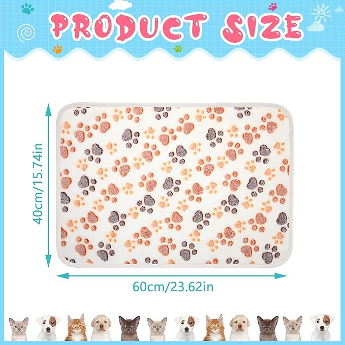 Tatuo 4 Pcs Dog Blanket for Pet Cat Blankets Indoor Puppy Teething Stuff Toys Paw Print Fleece Soft Blanket Sleep Mat for Guinea Pig Cage(White,Small(24 x 16 Inch))