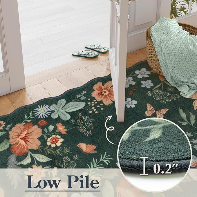 Lahome Floral Washable Runner Rug, Boho Ultra-Thin Kitchen Runners