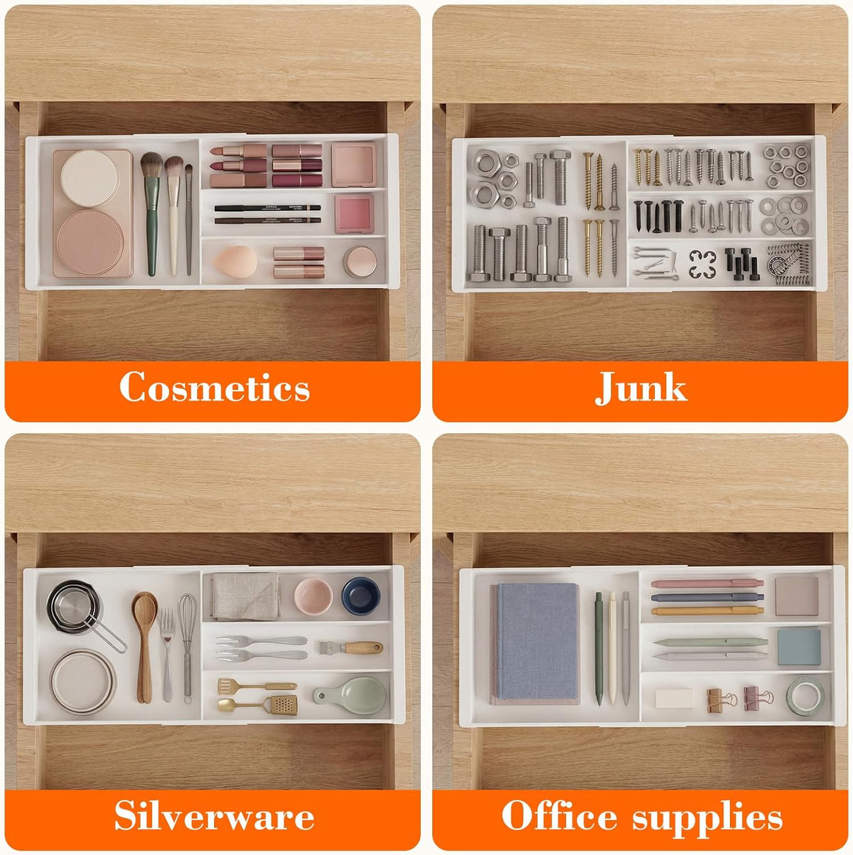Briwooody 2 Pcs Hanging Sliding Drawer Tray with Adjustable Dividers