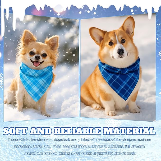 Abbylike 50 Pcs Plaid Dog Bandanas Bulk Blue Checkered Bandanas for Dogs Triangle Kerchief Bibs Scarf Set for Pet Holiday Costume Photo Props Accessories Pet Shops (25.6 x 17.7 x 17.7 Inch)