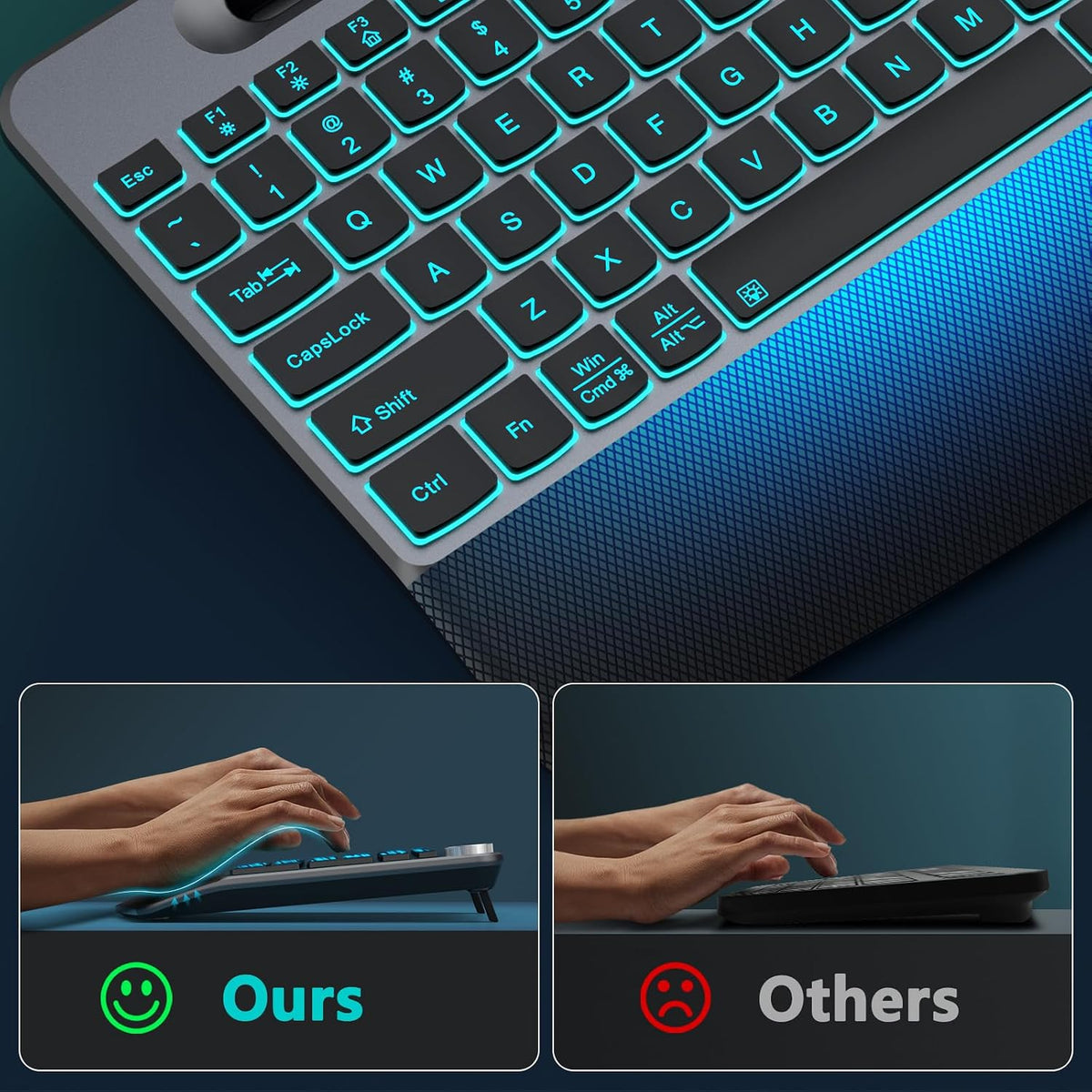 JOYACCESS Ergonomic Keyboard with Phone Holder,Rechargeable Backlit Wireless Keyboard with Wrist Rest and Volume Knob for Laptop, PC, Mac, Windows-Black Gray