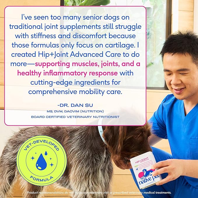 Native Pet Advanced Care - Hip & Joint Supplement for Dogs - Supports Joints, Cartilage, Muscles & Anti-Inflammatory with HMB, UC-II Collagen, Green Lipped Mussel & Hyaluronic Acid - 30 Scoops