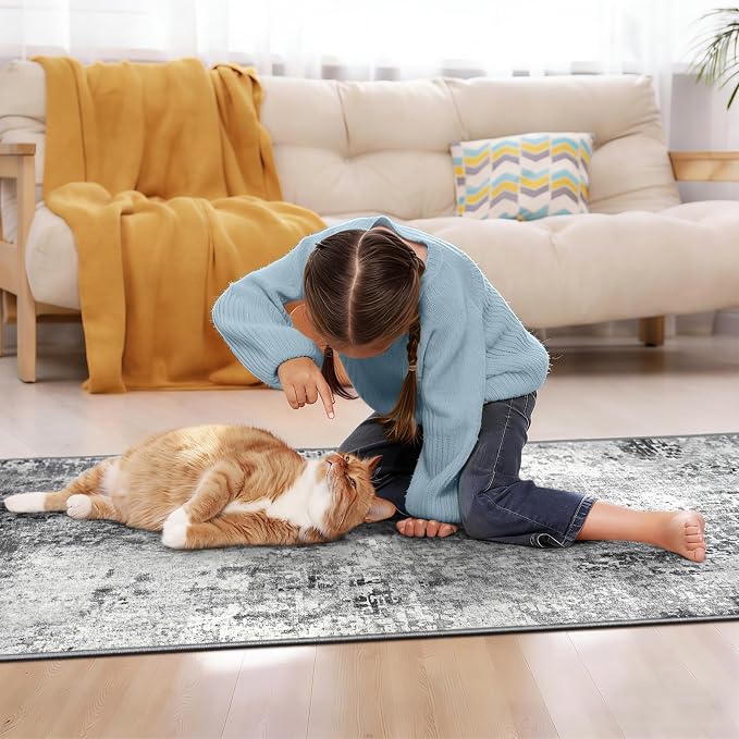 2x12 Grey Rug Runners for Hallways Kitchen Runner Rug Non Slip Washable Black