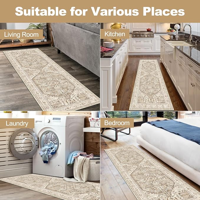 Yamaziot Washable Runner Rug, 2x6 Non-Slip Boho Vintage Hallway Rug Runner