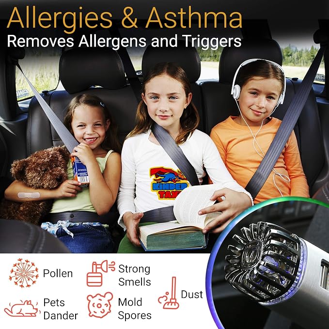 Car Air Purifier Ionizer - 12V Plug-in Ionic Anti-Microbial Car Deodorizer -