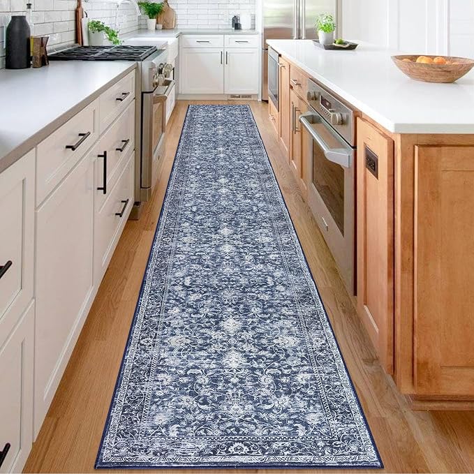 KILOCOCO Hallway Runner 2.6x18 Rug Runner Printed Vintage Floral Washable