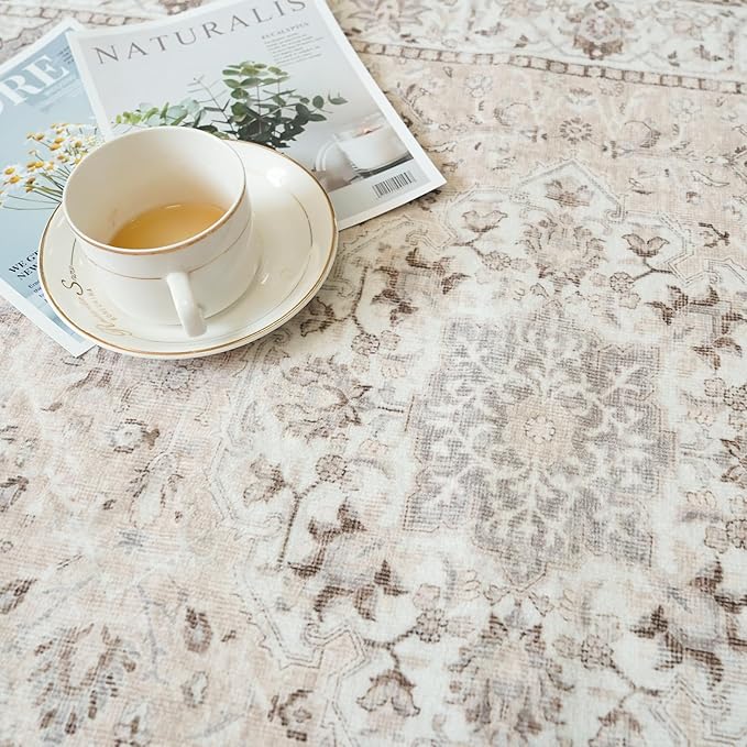 3x5 Living Room Area Rugs: Vintage Washable Non-Slip Rug