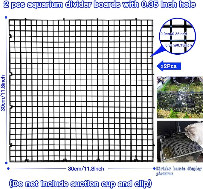 Adjustable Aquarium Fish Tank Divider Filter Bottom Plastic Grid Fish Tank Isolation Board Egg Crate Tray((Black, 2pcs 11.8X11.8Inch with 0.35Inch Hole)