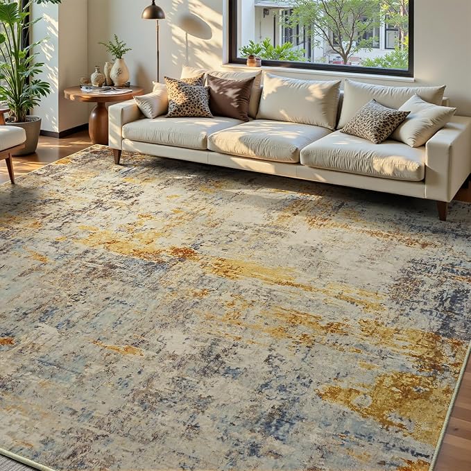 Ompaa Living Room Rug 6x9 Beige Area Rug Machine Washable Boho Rug Non Slip