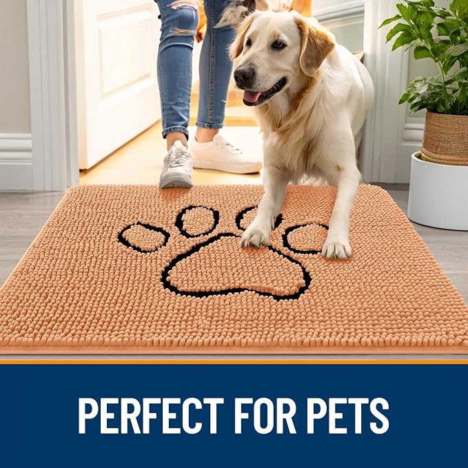 OLANLY Dog Door Mat for Muddy Paws 48x30, Paw Print Design, Absorbs Moisture