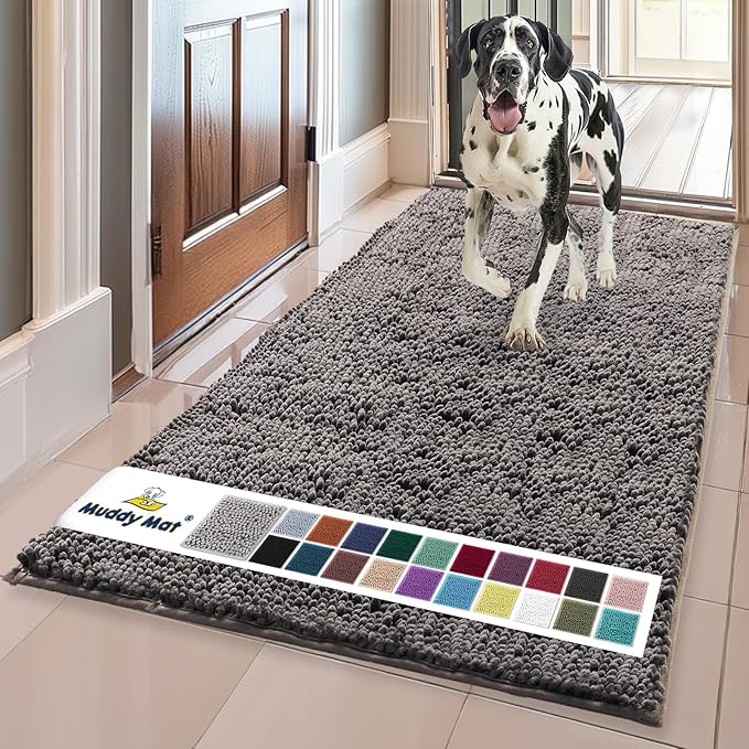 Muddy Mat® | Super Absorbent Door Mat Indoor, Microfiber Quick Dry Chenille Entryway Rug, Non-Slip Front Door Mat, Indoor Mats for Entryway, Machine Washable Pet Rug, Charcoal 24" x 72"