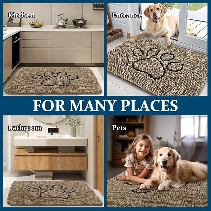 OLANLY Dog Door Mat for Muddy Paws 47x32, Paw Print Design, Absorbs Moisture