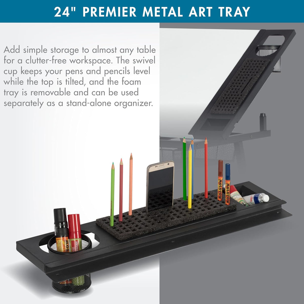 SD STUDIO DESIGNS Modern Premier Metal Tray for Art/Craft Table, 24 Inch, Black