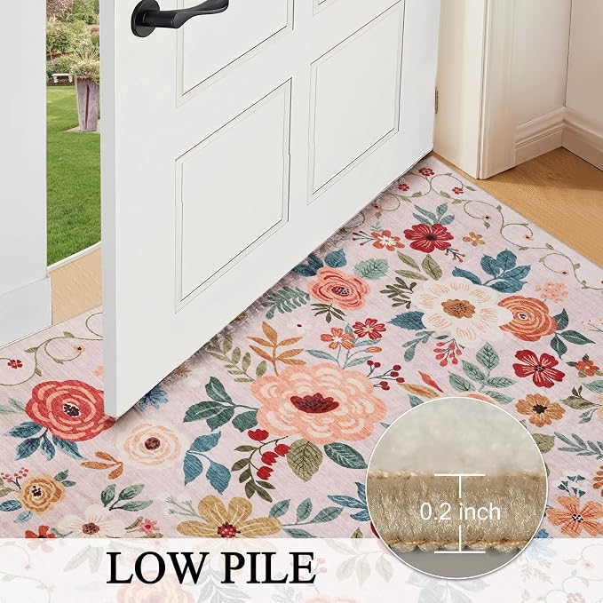 DUKINO 3x10 Runner Rug for Hallway, Washable Kitchen Floral Runner Rug