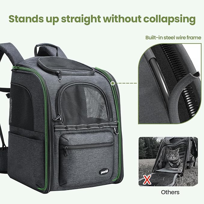Pecute Cat Backpack Carrier, 30% Energy Saving Breathable Pet Backpack, Foldable Ergonomic Travel Carrier for Cats and Small Dogs, Ideal for Hiking, Outdoor Trips & Vet Visits
