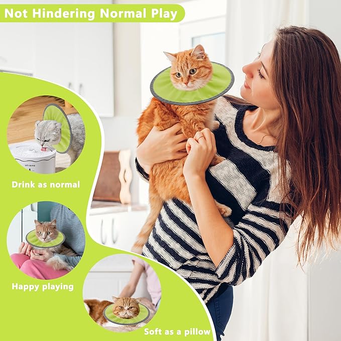 Lightweight Cat Cone Collar Soft, Soft Comfortable Cat Recovery Collar After Surgery, Elizabethan E Collar for Cats, Cone for Cats to Stop Licking (Water Green, Large)