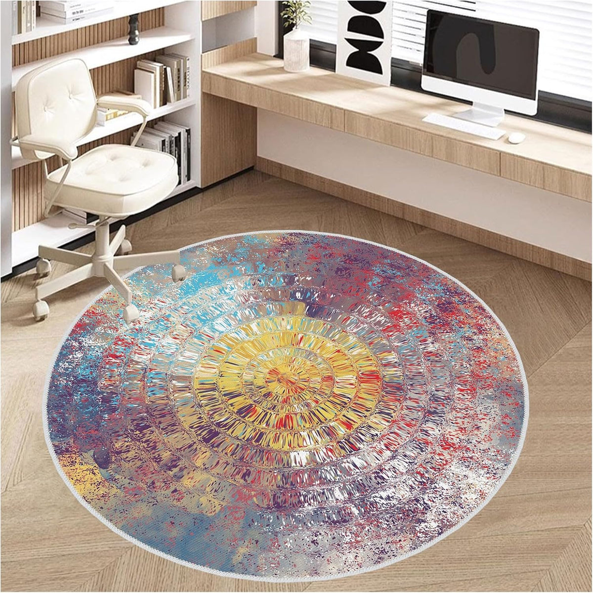 Office Chair Mat for Hardwood Floor, 4ft/48in Round Chair Rugs Floor Protectors, Desk Chair Mat for Rolling Chair, Anti-Slip Computer Chair Mat, Carpet Mats for Home Office(Colorful)