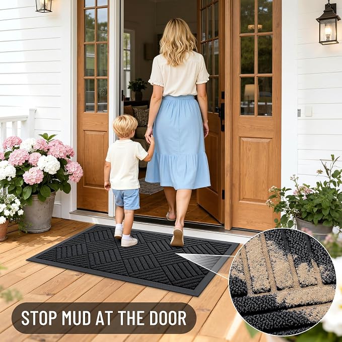 OLANLY Front Door Mat Outside Entrance 71x23, Heavy Duty Sturdy Natural Rubber
