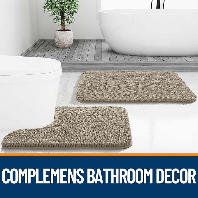 OLANLY Bathroom Rugs 36x24, Extra Soft Absorbent Chenille Bath Rugs, Rubber