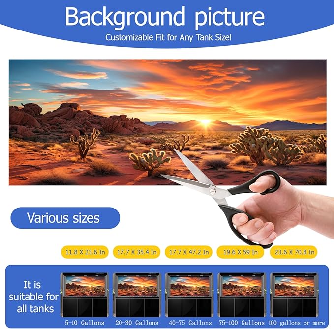 Aquarium Background & Terrarium Background – Ultra HD Static Cling, Tape-Free, Desert Sunset Design for Reptile Tank Decorations, Perfect for Bearded Dragon and Leopard Gecko Tanks 11.8 X 23.6 Inches