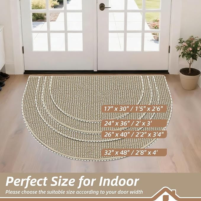 BEQHAUSE Dirt Trapper Door Mat 32" x 48" Half Circle Non-Slip Washable Doormats