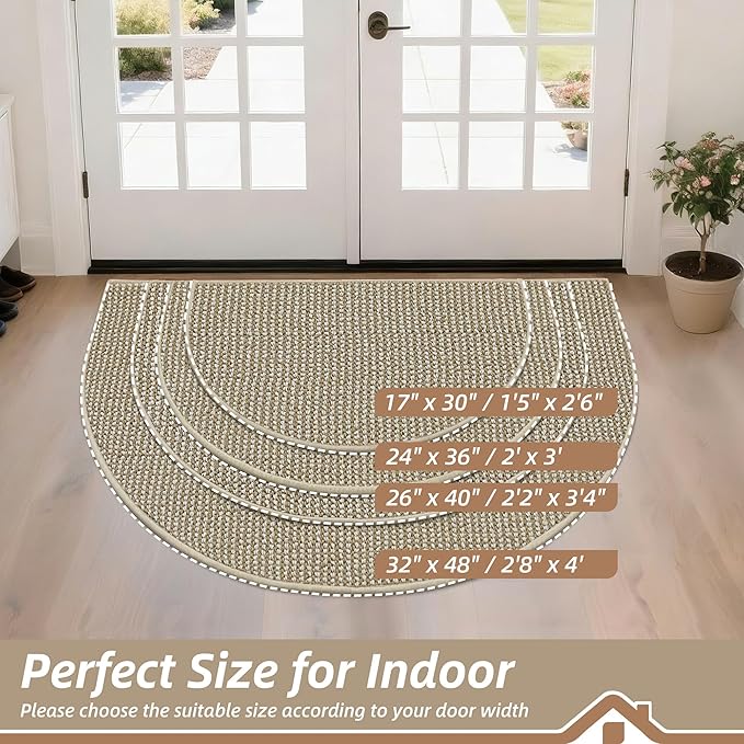 BEQHAUSE Dirt Trapper Door Mat 24" x 36" Half Circle Non-Slip Washable Doormats