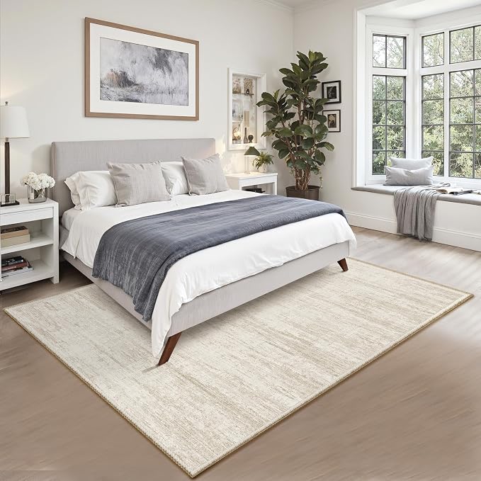 5x7 Area Rugs - Ultra-Thin Washble Rugs, Non-Slip Low Pile Abstract Print Rugs