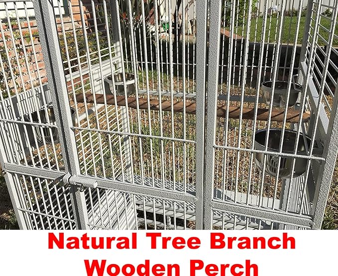 4 Size, Castle PlayTop Parrot Cage for Large Macaws Cockatoos African Grey Amazon (24" x 22" x 63"H White Vein)