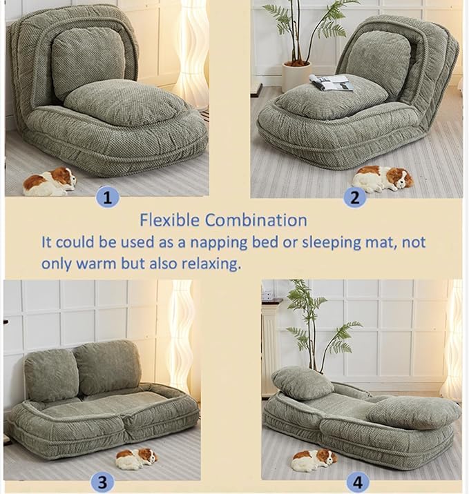 Adjustable 5-Position Human Dog Bed for People, Big Comfy Plush Floor Gaming Lazy Sofa Chair with Pillows & Back Support, Foldable Lounge Loveseat Couch for Living Room Bedroom (Green)