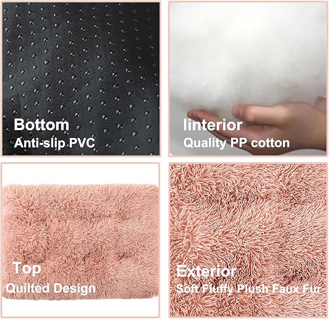 Dog Crate Mat, Dog Bed for Large Dogs, Comfy Fluffy Kennel Pad Anti-Slip for Dog beds & Furniture, Quilted Dog Bed for Pets for Medium/Small Dogs Cats (Color : Pink 2, Size : 16.9x11)