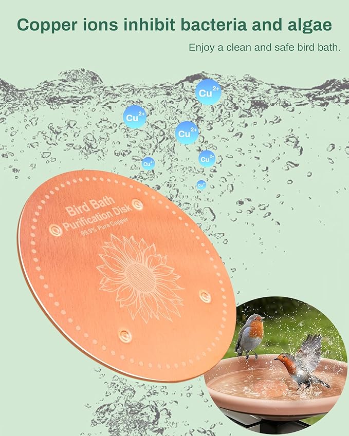 Bird Bath Purification Disk Pure Copper Outside Winter Solar Power Birdbath Hummingbird Bee Water Fountain Solar Power Window Feeder Stand Nectar Food Pole House Hanging Birdhouse Accessories