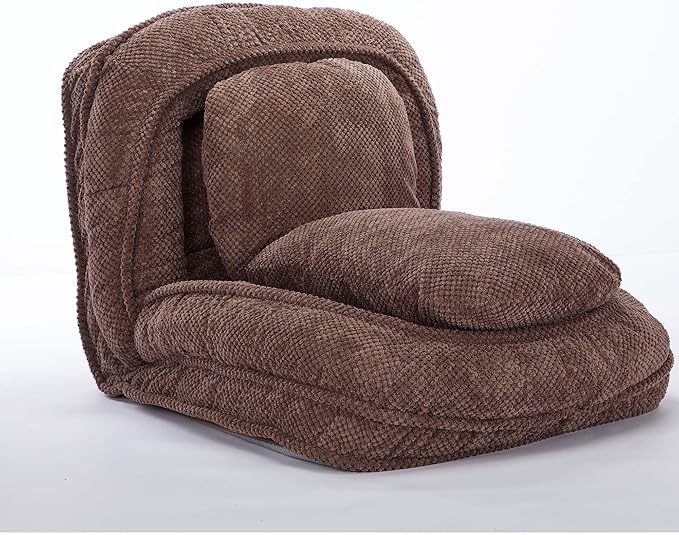 Human Dog Bed for Adult and Kids, Comfy Foldable Lazy Floor Sofa Bed with 5 Adjustable Position, Grey Upholstered Floor Bean Bag Lounger Chair for Bedroom, Living Room,Office (Brown)