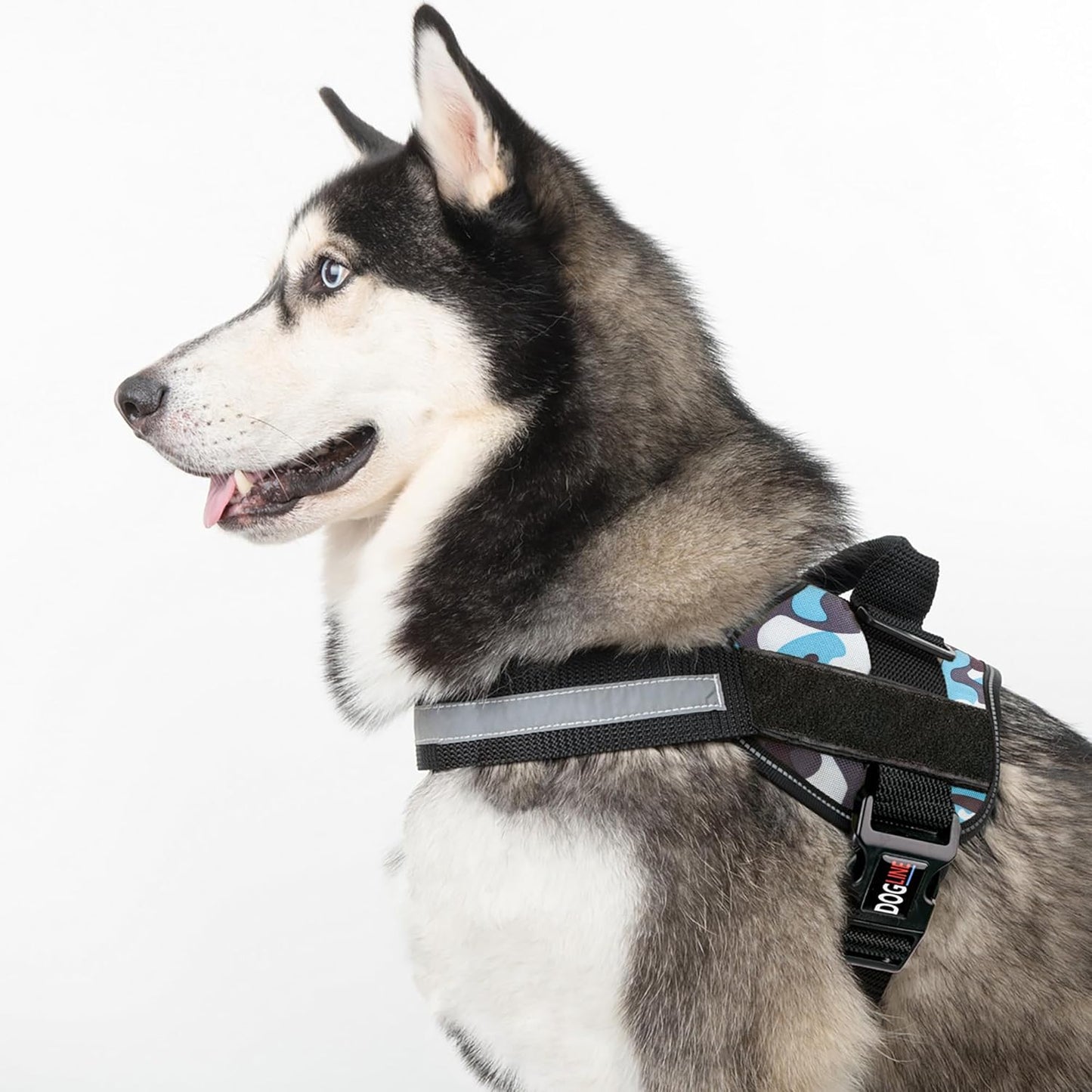 Dogline Dog Harness, Reflective No-Pull Adjustable Vest with Handle for Walking, Training, Breathable, No - Choke Harness for Small, Medium or Large Dogs Room for Patches Girth 27 to 34 in Blue Camo