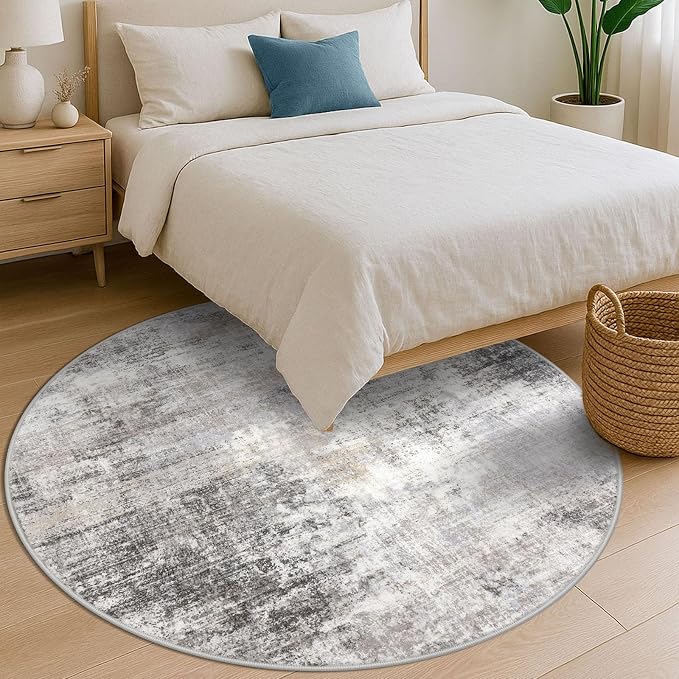 IOHOUZE Abstract Round Area Rug 6 Ft Washable Circle Rugs Large Round Rug Non