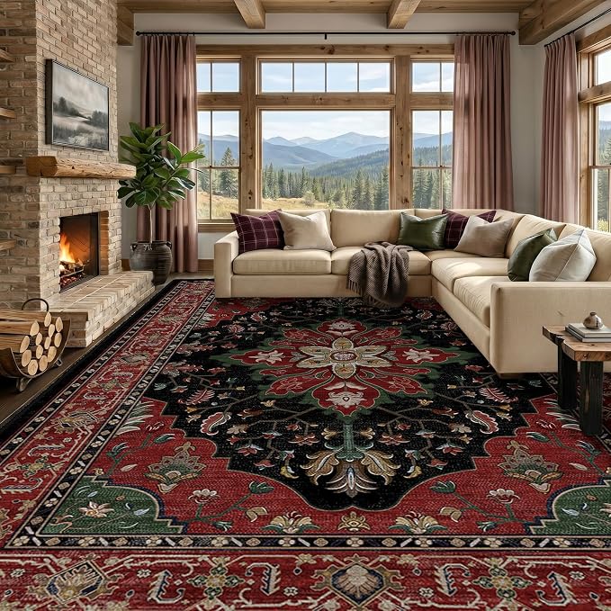 RELEANY Area Rugs Large 10'x14' Washable Non-Slip, Floral Vintage Distress