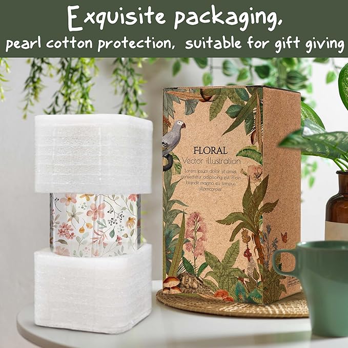 Floral Iced Glass Cups with Bamboo Lids and Straws 16oz Wildflower Coffee Cup