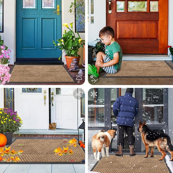 Smiry Front Door Mat Outside Entrance, Heavy Duty Sturdy Natural Rubber Doormat