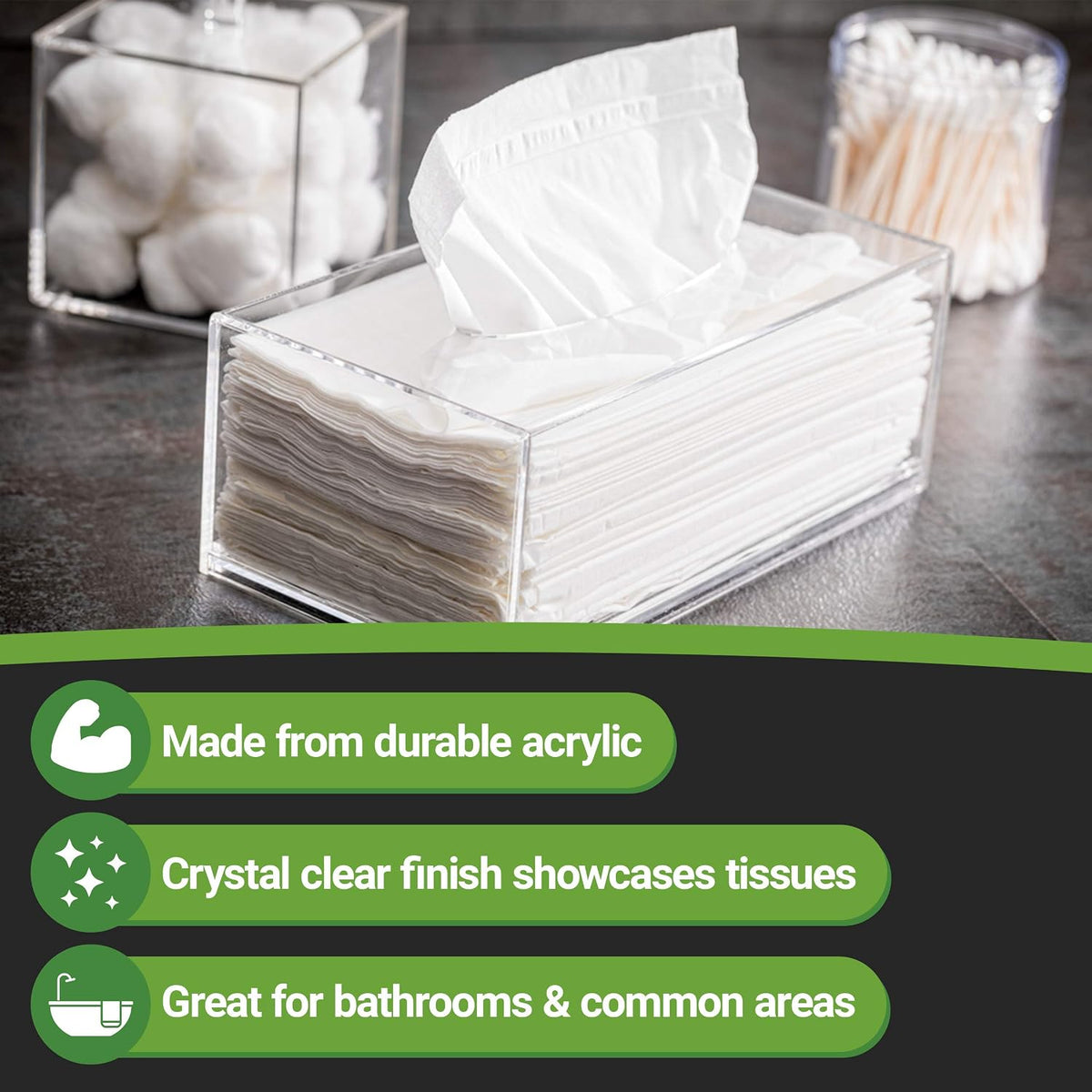 Restaurantware-Clear Tek 8.7 x 4.7 x 3.4 Inch Rectangle Tissue Box, 1 Lightweight Tissue Box Dispenser - Refillable, Premium, Clear Acrylic Holder, For Bathroom, Desktop, Vanity, Dresser