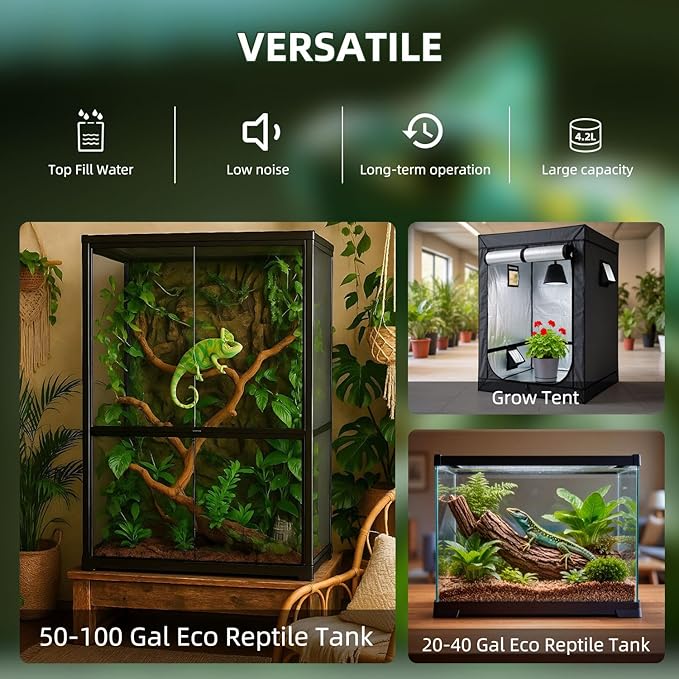 Coospider 4.2L Top Fill Reptile Humidifier, Fogger Mister for Reptiles Tank, Terrariums Humidifiers with Extended Hose/Tube, Automatic Reptile Misting System for Reptiles Amphibians Herps Vivarium