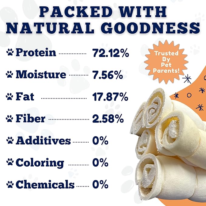 Amazing Dog Treats - Beef Cheek Rolls (Mega Thick 5-6" - 8 Pcs) - Safe Rawhide Alternative Dog Chew - Great for Power Chewers - Long Lasting Dog Chew - Retriever Rolls for Dogs