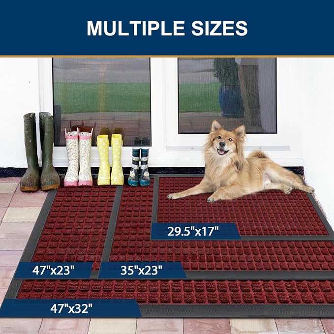 Smiry Front Door Mat Outside Entrance, Heavy Duty Natural Rubber Doormat