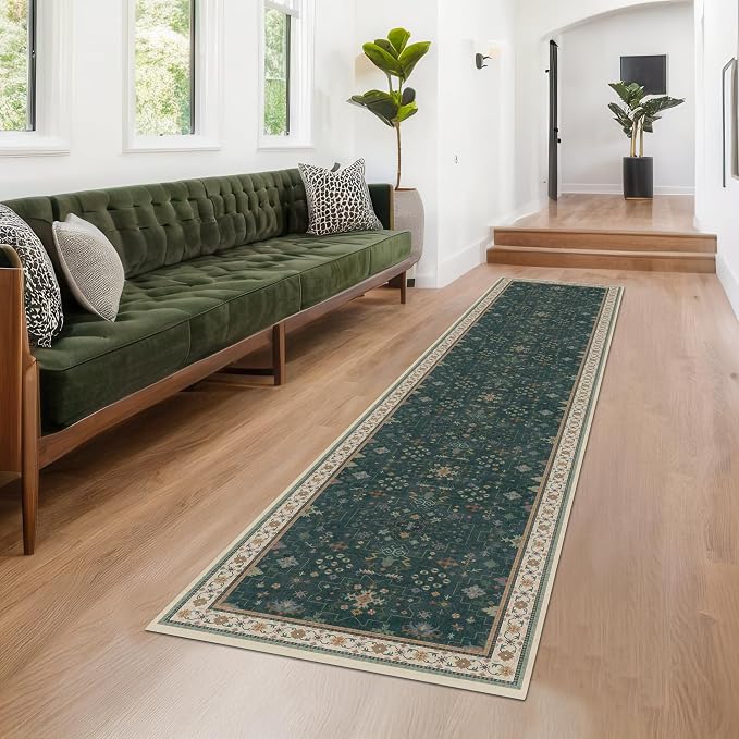 Hazo Haus Dark Green Kitchen Rug 10 ft Long