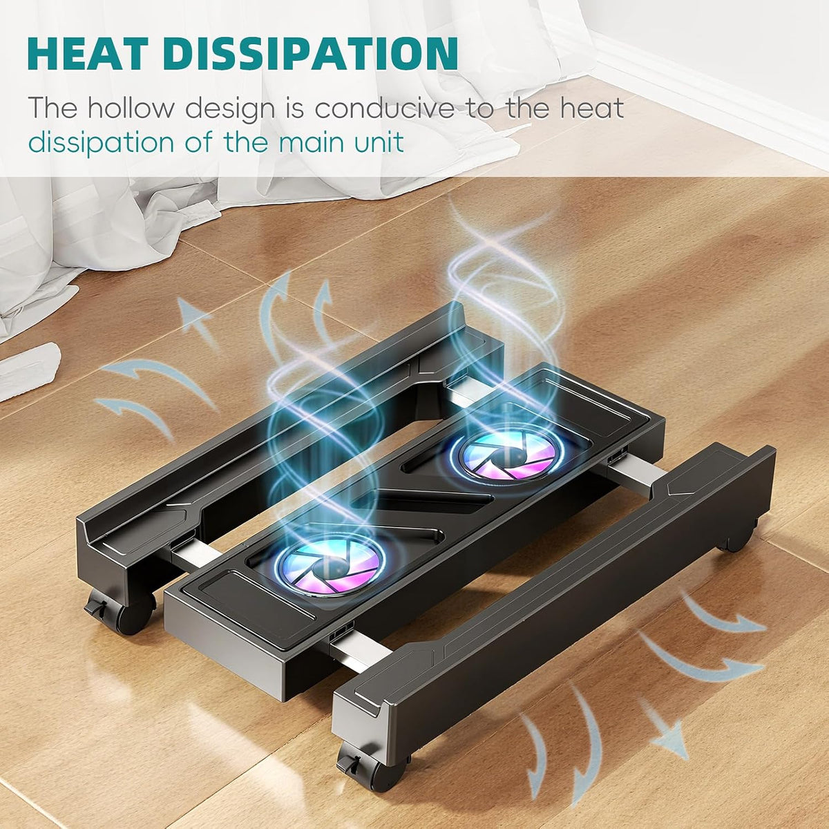 CABTE Computer Tower Stand with Cooling Fan, Adjustable Mobile CPU Holder