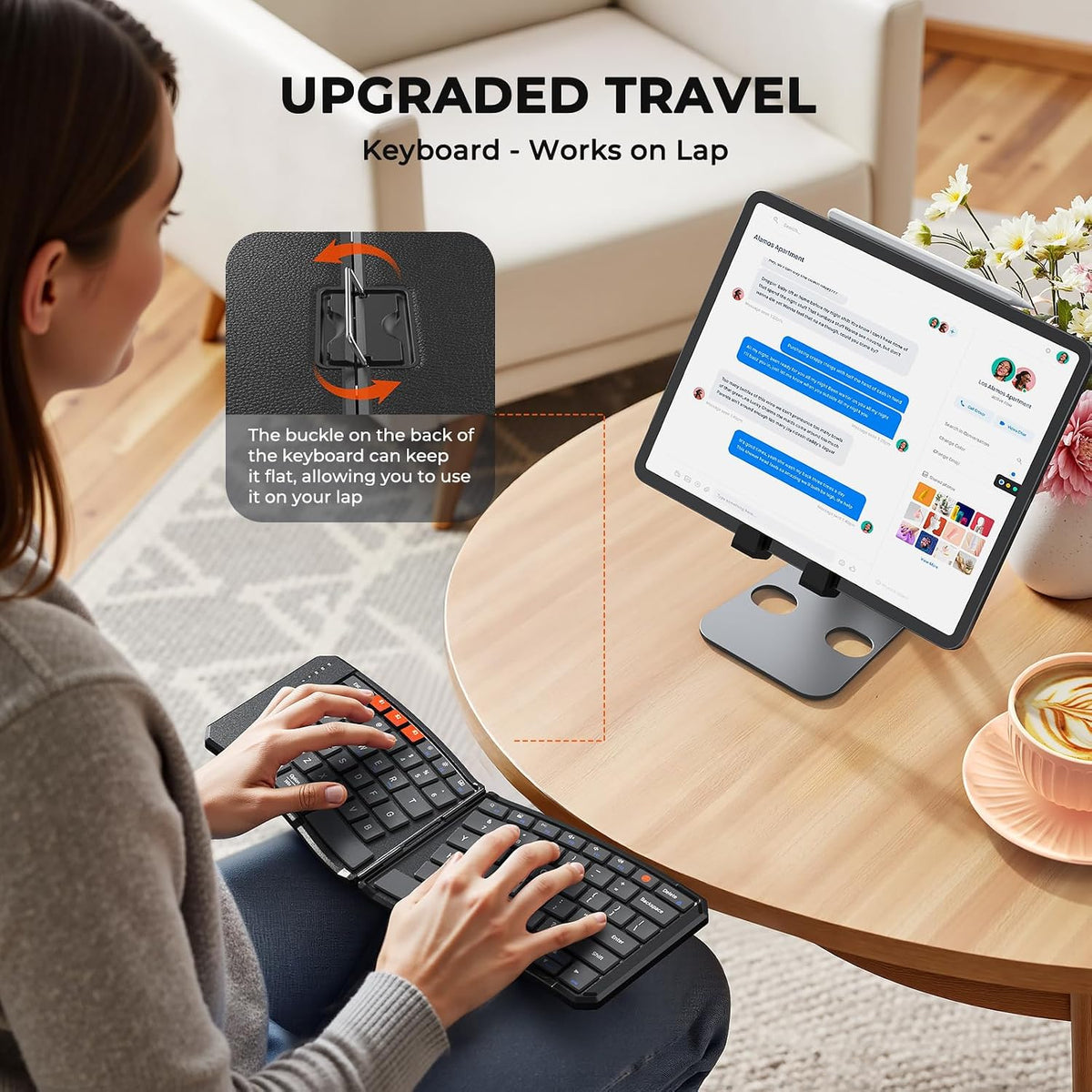 MEETION Foldable Ergonomic Bluetooth Keyboard, Split, Portable, Black